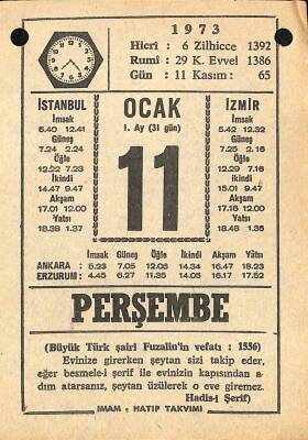 11 Ocak 1973 Takvim Yaprağı - Doğum Günü Hediyesi EFM(N)10820 - 4