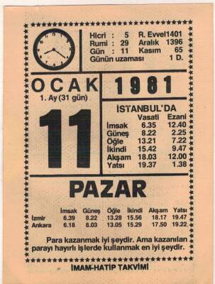 11 Ocak 1981 Takvim Yaprağı EFM(N)4657 - 1