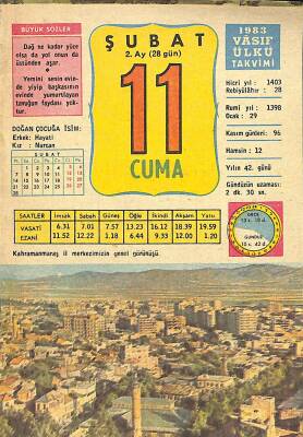 11 Şubat 1983 Takvim Yaprağı - Doğum Günü Hediyesi EFM(N)11734 - 1