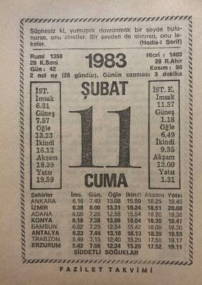 11 Şubat 1983 Takvim Yaprağı - Doğum Günü Hediyesi EFM(N)7808 - 1