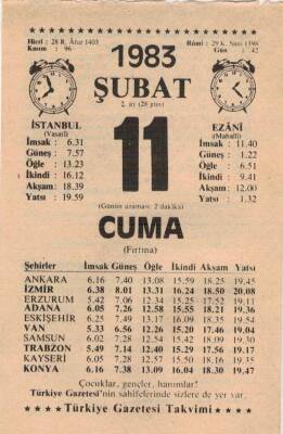 11 Şubat 1983 Takvim Yaprağı EFM(N)5391 - 1