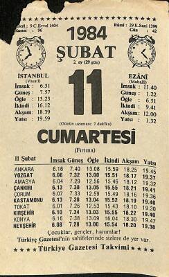 11 Şubat 1984 Takvim Yaprağı - Doğum Günü Hediyesi EFM(N)11801 - 1