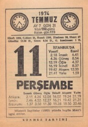 11 Temmuz 1974 Takvim Yaprağı EFM(N)1958 - 1