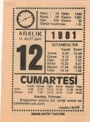 12 Aralık 1981 Takvim Yaprağı EFM(N)4417 - 3