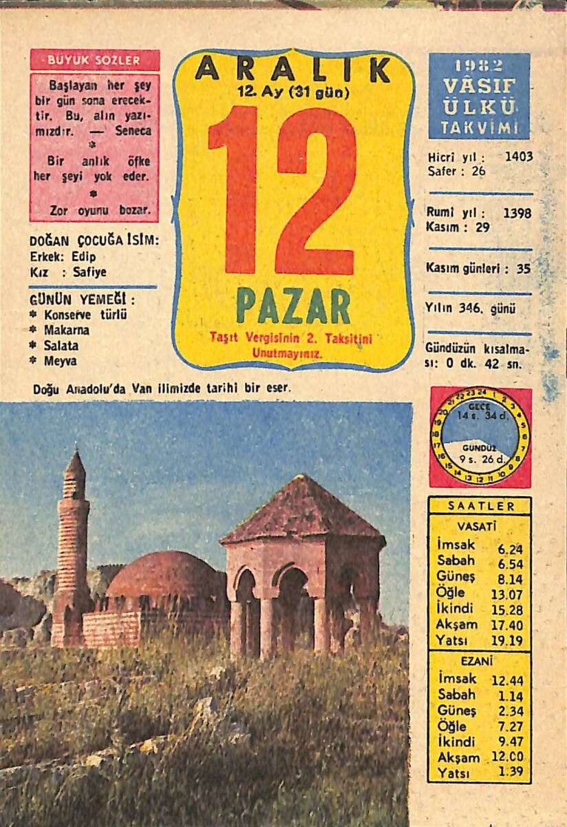 12 Aralık 1982 Takvim Yaprağı - Doğum Günü Hediyesi EFMN13612 - 1