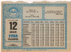 12 Aralık 1988 Takvim Yaprağı EFM(N)4478 - 3