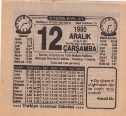 12 Aralık 1990 Takvim Yaprağı EFM(N)4140 - 3