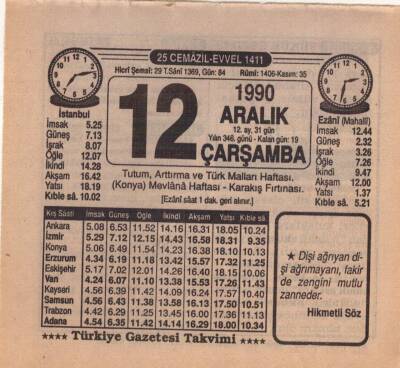 12 Aralık 1990 Takvim Yaprağı EFM(N)4140 - 2