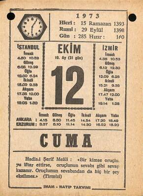 12 Ekim 1973 Takvim Yaprağı - Doğum Günü Hediyesi EFM(N)10594 - 4