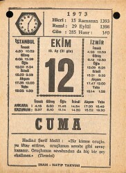 12 Ekim 1973 Takvim Yaprağı - Doğum Günü Hediyesi EFM(N)10594 - 1