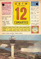 12 Ekim 1974 Takvim Yaprağı - Doğum Günü Hediyesi EFM(N)10378 - 2