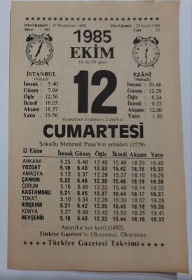 12 Ekim 1985 Takvim Yaprağı - Doğum Günü Hediyesi EFM(N)6657 - 1