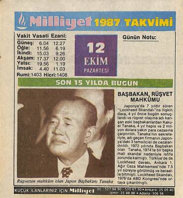 12 Ekim 1987 Resimli Takvim Yaprağı - Doğum Günü Hediyesi EFM(N)10510 - 4