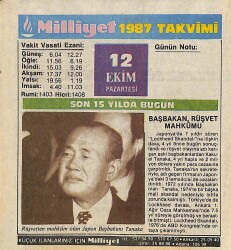 12 Ekim 1987 Resimli Takvim Yaprağı - Doğum Günü Hediyesi EFM(N)10510 - 1