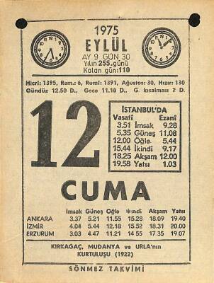 12 Eylül 1975 Takvim Yaprağı - Doğum Günü Hediyesi EFM(N)12534 - 1