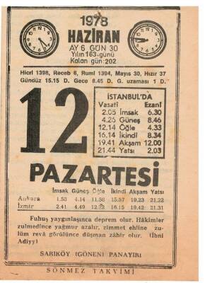 12 Haziran 1978 Takvim Yaprağı EFM(N)1115 - 4