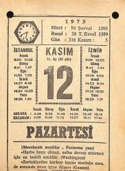 12 Kasım 1973 Takvim Yaprağı - Doğum Günü Hediyesi EFM(N)10715 - 4