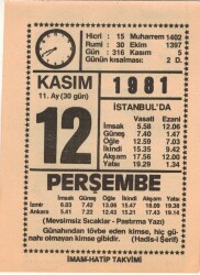 12 Kasım 1981 Takvim Yaprağı EFM(N)4264 - 3