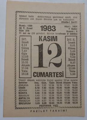 12 Kasım 1983 Takvim Yaprağı - Doğum Günü Hediyesi EFM(N)6920 - 1