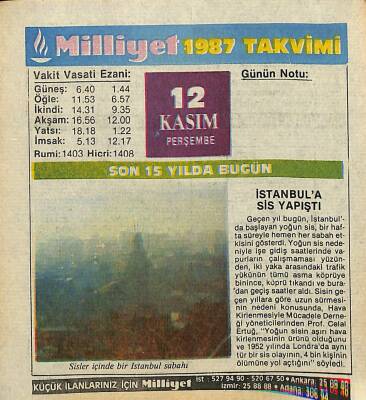 12 Kasım 1987 Takvim Yaprağı - Doğum Günü Hediyesi EFM(N)11933 - 1