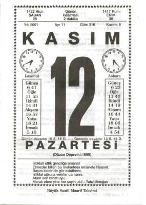 12 Kasım 2001 Takvim Yaprağı Doğum Günü Hediyesi EFM(N)4001 - 3