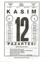 12 Kasım 2001 Takvim Yaprağı Doğum Günü Hediyesi EFM(N)4001 - 2