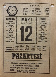 12 Mart 1973 Takvim Yaprağı - Doğum Günü Hediyesi EFM(N)8078 - 2