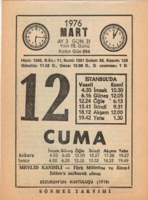 12 Mart 1976 Takvim Yaprağı EFM(N)5953 - 3