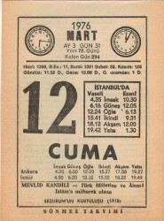 12 Mart 1976 Takvim Yaprağı EFM(N)5953 - 2