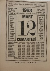 12 Mart 1983 Takvim Yaprağı - Doğum Günü Hediyesi EFM(N)7926 - 2