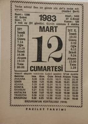 12 Mart 1983 Takvim Yaprağı - Doğum Günü Hediyesi EFM(N)7926 - 2