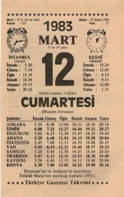 12 Mart 1983 Takvim Yaprağı EFM(N)5829 - 3