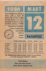 12 Mart 1984 Takvim Yaprağı EFM(N)6075 - 3