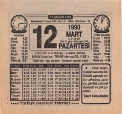 12 Mart 1990 Takvim Yaprağı EFM(N)5984 - 3