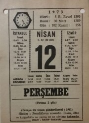 12 Nisan 1973 Takvim Yaprağı - Doğum Günü Hediyesi EFM(N)8109 - 1