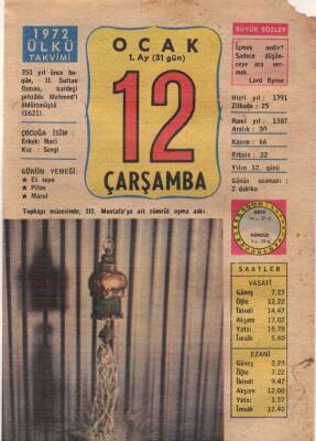 12 Ocak 1972 Takvim Yaprağı EFM(N)4596 - 1