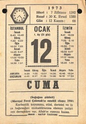 12 Ocak 1973 Takvim Yaprağı - Doğum Günü Hediyesi EFM(N)10821 - 4