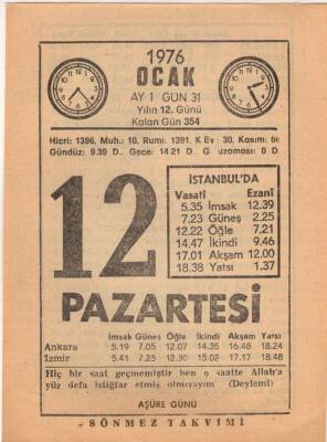 12 Ocak 1976 Takvim Yaprağı EFM(N)4813 - 1