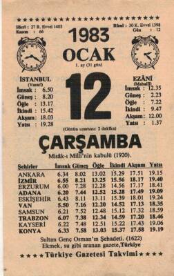 12 Ocak 1983 Takvim Yaprağı EFM(N)4565 - 1