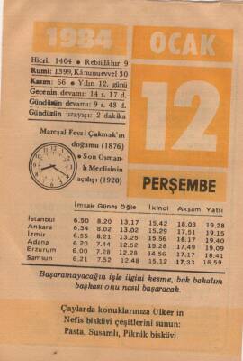 12 Ocak 1984 Takvim Yaprağı EFM(N)4751 - 1