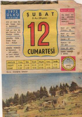 12 Şubat 1972 Takvim Yaprağı EFM(N)5473 - 1