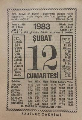 12 Şubat 1983 Takvim Yaprağı - Doğum Günü Hediyesi EFM(N)7809 - 1