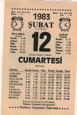 12 Şubat 1983 Takvim Yaprağı EFM(N)5392 - 1