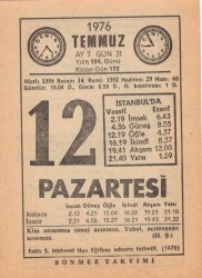 12 Temmuz 1976Takvim Yaprağı EFM(N)1971 - 3