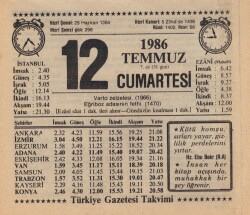 12 Temmuz 1986 Takvim Yaprağı EFM(N)1974 - 3