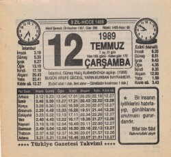 12 Temmuz 1989 Takvim Yaprağı EFM(N)1976 - 3