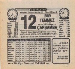 12 Temmuz 1989 Takvim Yaprağı EFM(N)1976 - 1