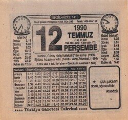 12 Temmuz 1990 Takvim Yaprağı EFM(N)1977 - 2