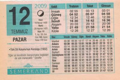 12 Temmuz 2009 Takvim Yaprağı EFM(N)1981 - 3