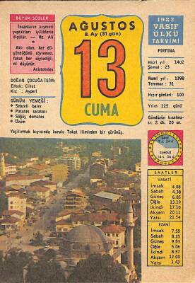 13 Ağustos 1982 Takvim Yaprağı - Doğum Günü Hediyesi EFM(N)9222 - 1